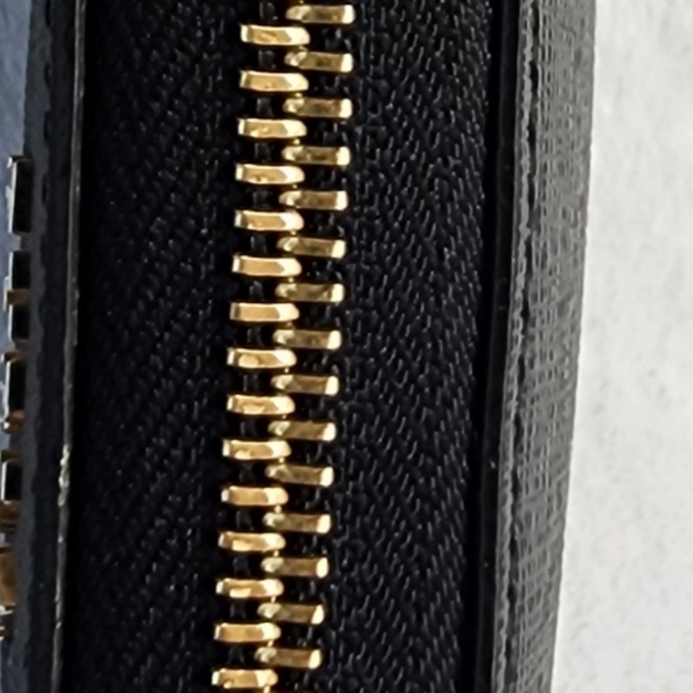 FURLA Saffiano Leather Zip Around Long Wallet Black Gold Logo Women's Italy EUC - Picture 7 of 15